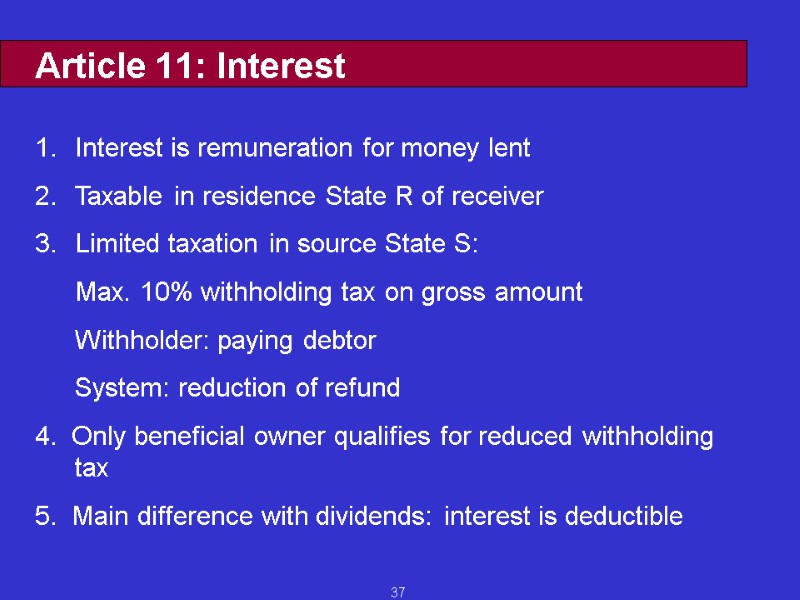37 Article 11: Interest     Interest is remuneration for money lent